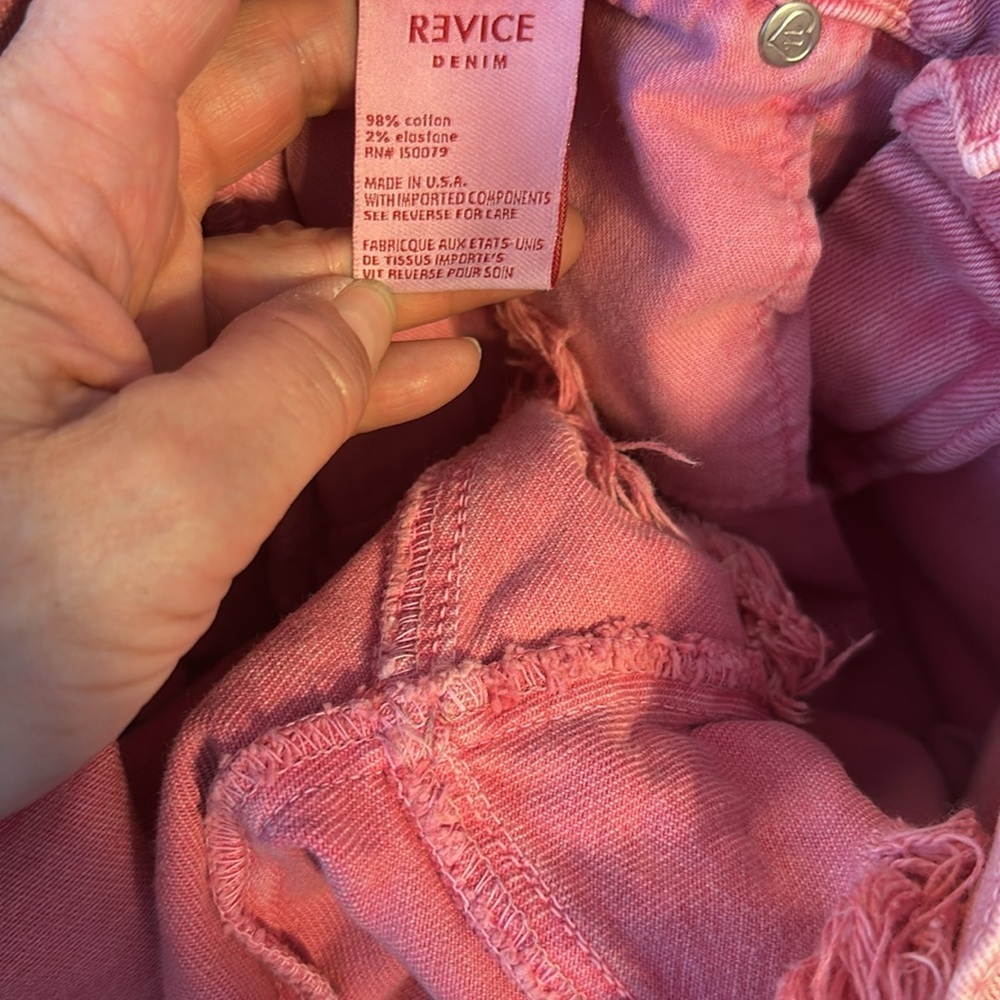 REVICE High Rise Pink Jean Short Frayed Hem Size 28 Cotton Stretch Star Back USA - Picture 16 of 16